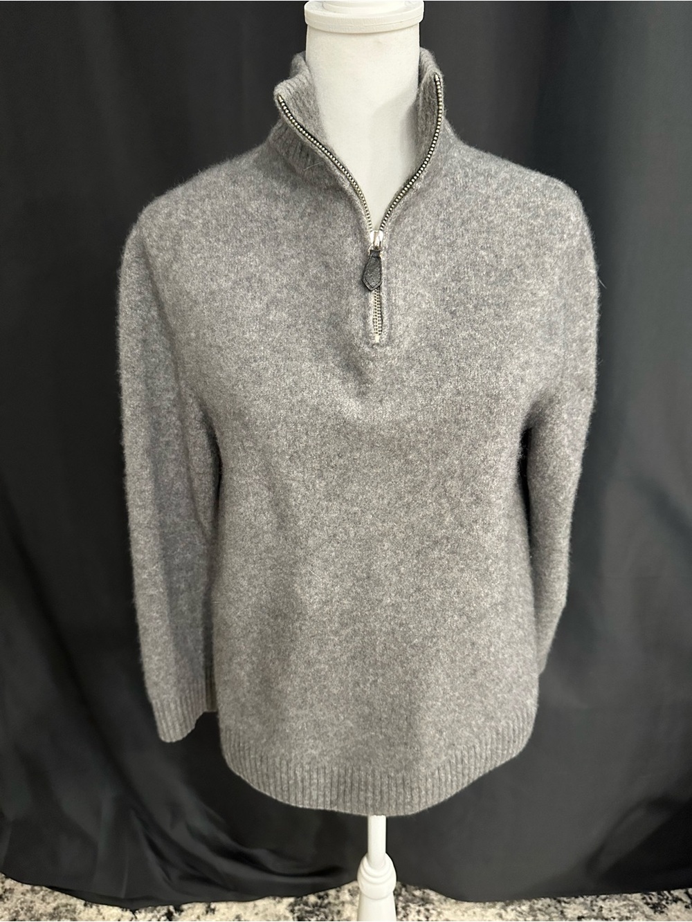 Men's Half-Zip Gray Cashmere Sweater